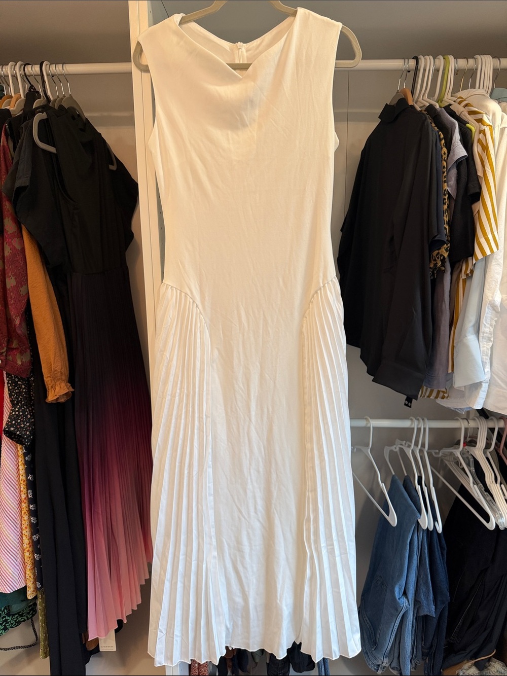 Commense White Pleated Midi Dress